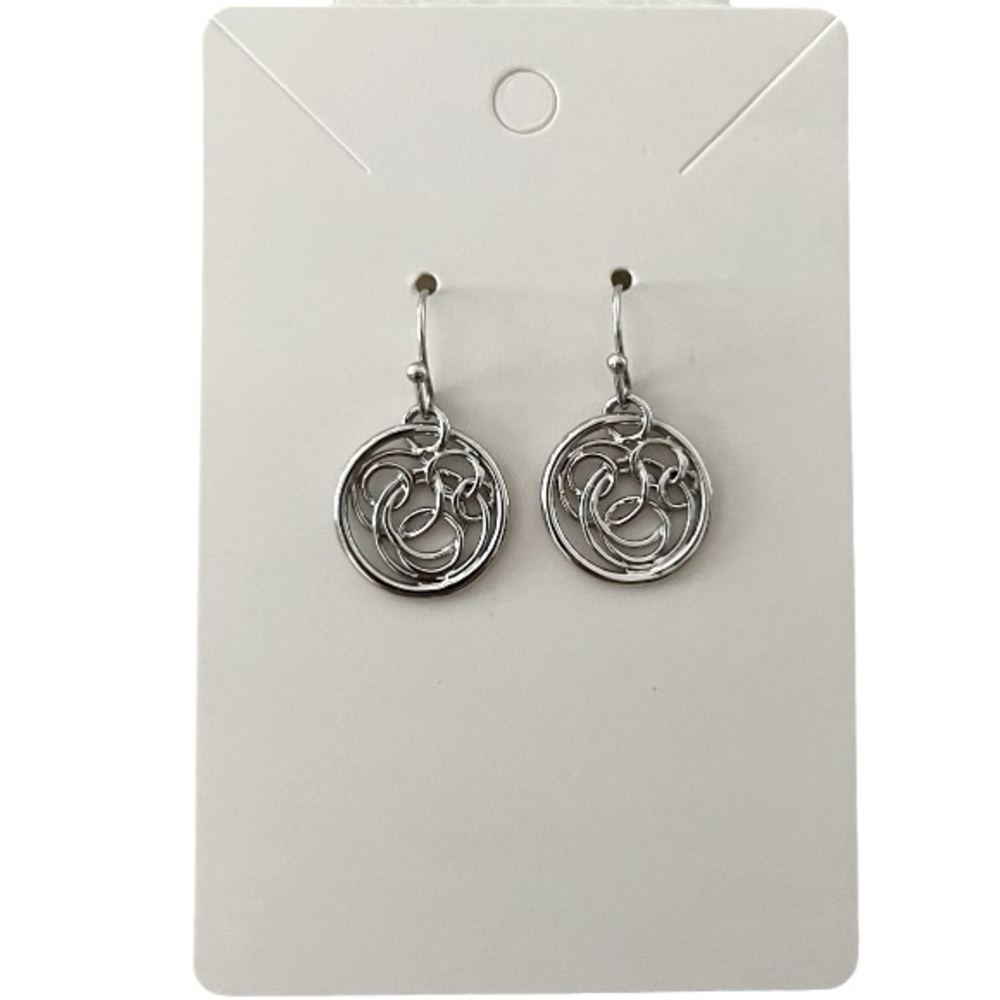 Silver Tone Filigree Circle Drop Earrings | Swirl Dangle